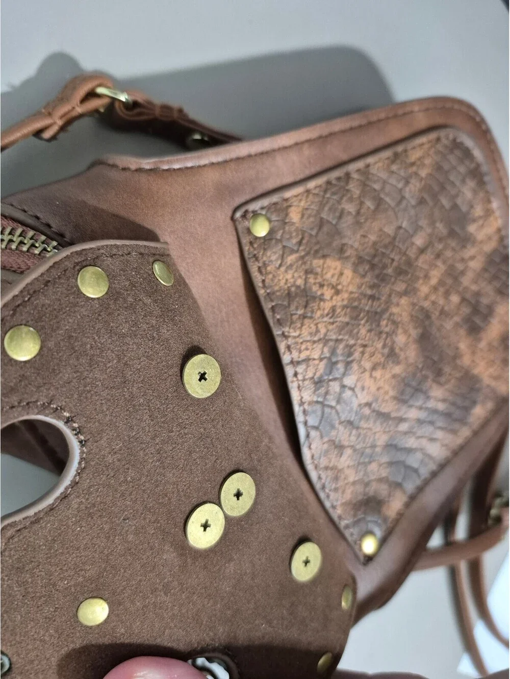 Steampunk Gothic Mini Crossbody Waist Bag Brown Studded Chain